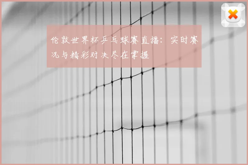 伦敦世界杯乒乓球赛直播：实时赛况与精彩对决尽在掌握